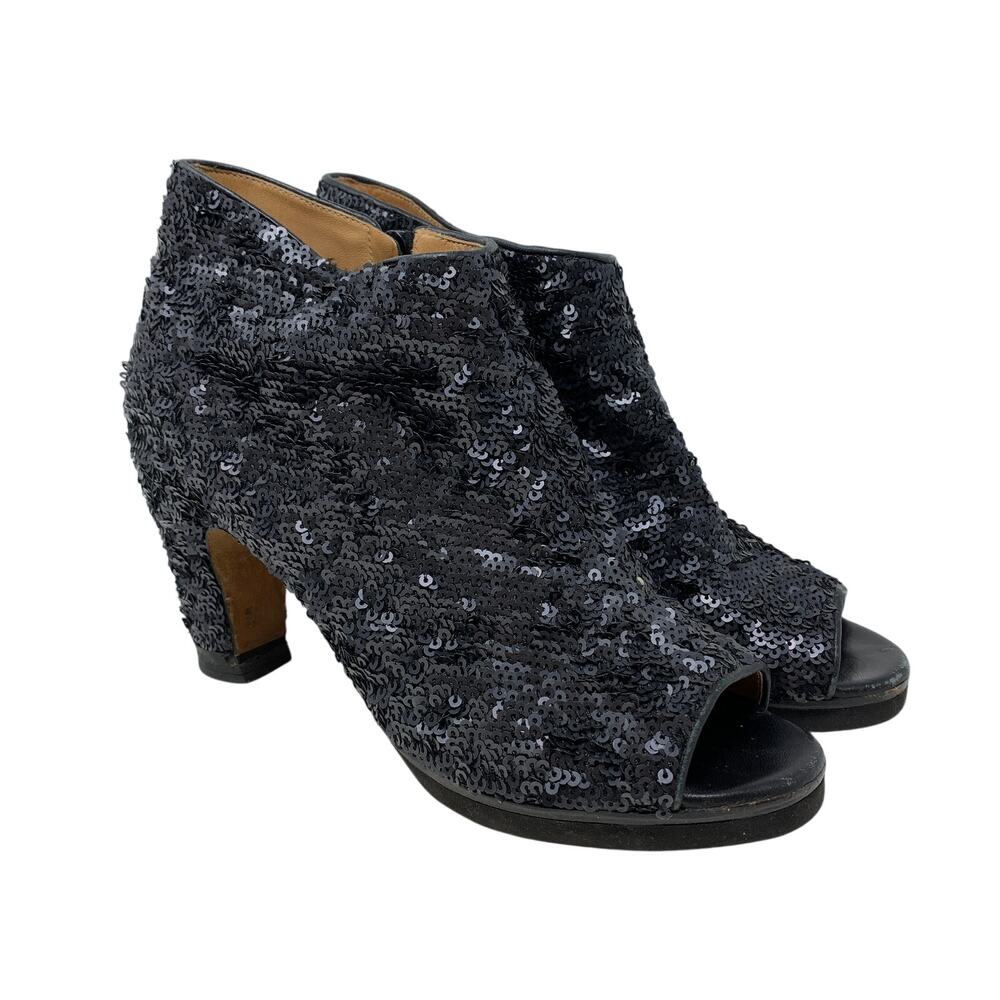 Maison Margiela Sequin Covered Leather Peep Toe Bootie Womens Sz 36.5 US 6.5